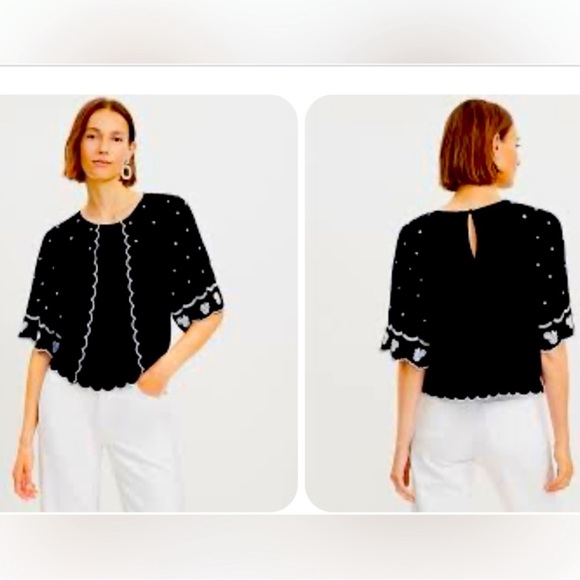 LOFT Tops - Black Embroidered Women's Top